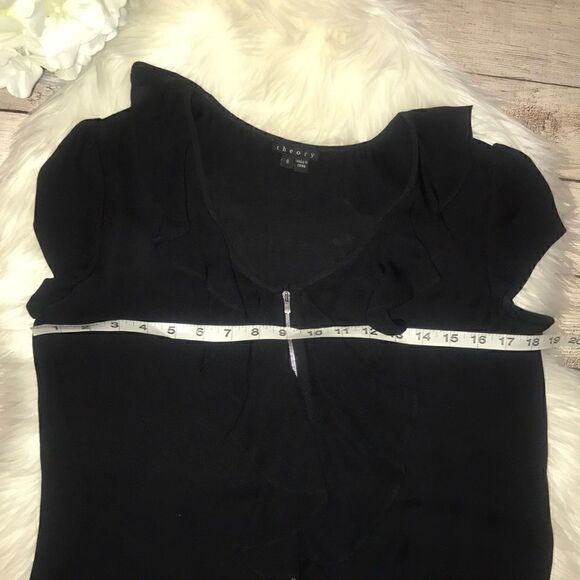 Theory Davina Ruffle Front, Full Zip Silk Top - Picture 3 of 5